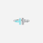 Pre-Owned Tiffany T Diamond and Turquoise Wire Ring in 18K White Gold