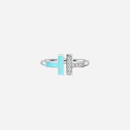 Pre-Owned Tiffany T Diamond and Turquoise Wire Ring in 18K White Gold