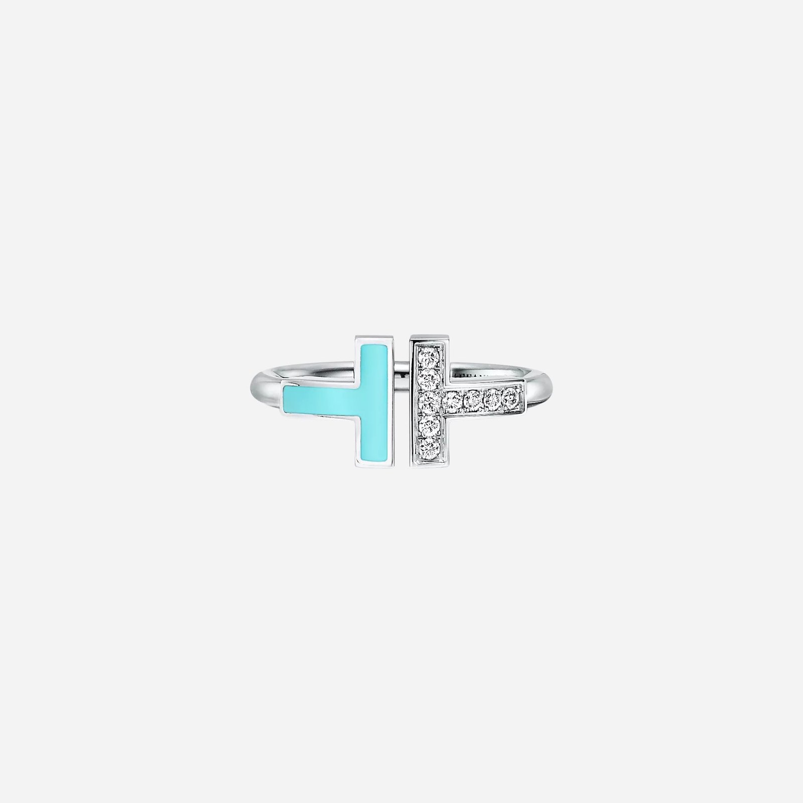 Pre-Owned Tiffany T Diamond and Turquoise Wire Ring in 18K White Gold (2) Pre-Owned Tiffany T Diamond and Turquoise Wire Ring in 18K White Gold