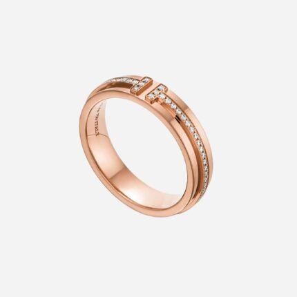 Pre-Owned Tiffany T Narrow Diamond Ring in 18K Rose Gold with Round Brilliant Diamonds
