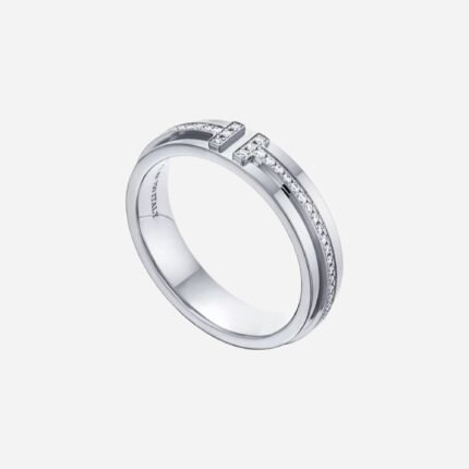 Pre-Owned Tiffany T Narrow Diamond Ring in 18K White Gold with Round Brilliant Diamonds