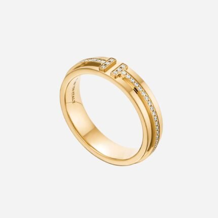 Pre-Owned Tiffany T Narrow Diamond Ring in 18K Yellow Gold with Round Brilliant Diamonds