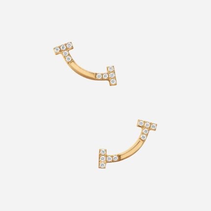 Pre-Owned Tiffany T Smile Mini Earrings in 18K Yellow Gold with Diamonds