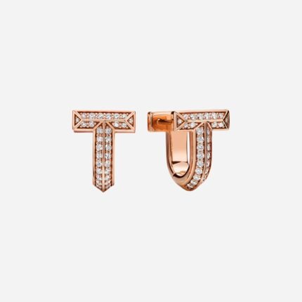 Pre-Owned Tiffany T T1 Half Pavé Diamond Huggie Earrings in 18K Rose Gold
