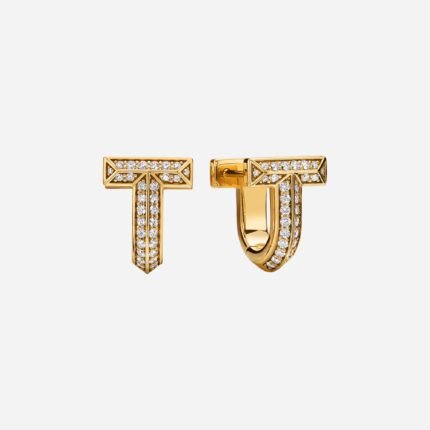 Pre-Owned Tiffany T T1 Half Pavé Diamond Huggie Earrings in 18K Yellow Gold