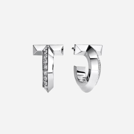 Pre-Owned Tiffany T T1 Hoop Earrings in 18K White Gold with Diamonds