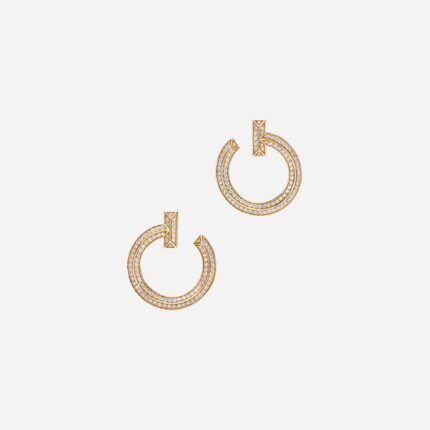 Pre-Owned Tiffany T T1 Open Hoop Earrings in 18K Gold with Diamonds