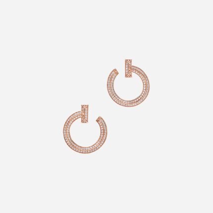 Pre-Owned Tiffany T T1 Open Hoop Earrings in 18K Rose Gold with Diamonds