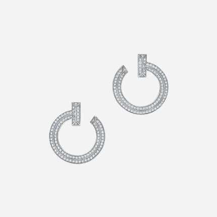Pre-Owned Tiffany T T1 Open Hoop Earrings in 18K White Gold with Diamonds