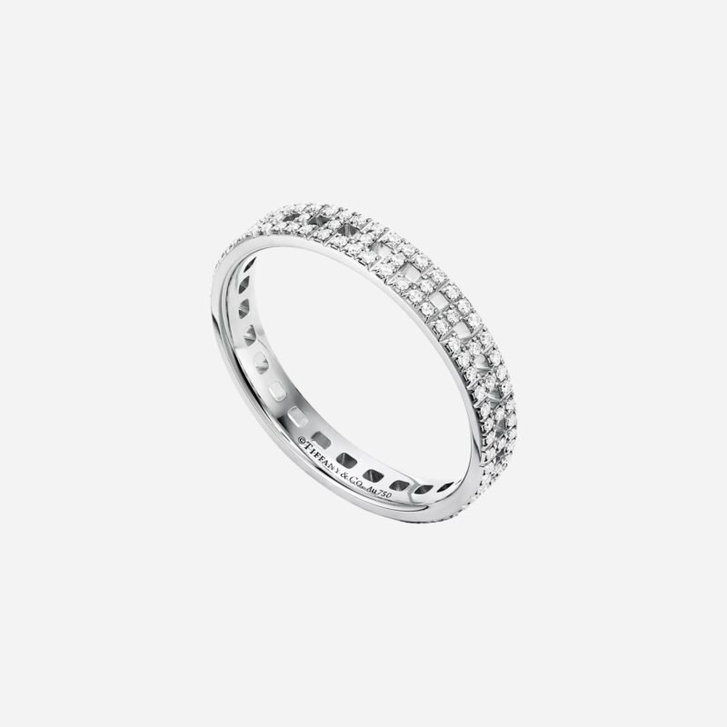 Pre-Owned Tiffany T True Narrow Ring in 18K White Gold with Pavé Diamonds