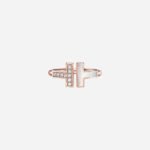 Pre-Owned Tiffany T Wire Ring in 18K Rose Gold with Mother-of-Pearl and Round Brilliant Diamonds