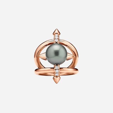 Pre-Owned Tiffany Titan by Pharrell Williams Tahitian Pearl Ring in 18K Rose Gold with Diamonds
