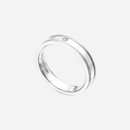 Pre-Owned Tiffany Together Double Milgrain Band Ring in Platinum with a Diamond, 4 mm Wide