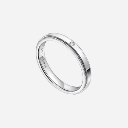 Pre-Owned Tiffany Together Milgrain Band Ring in Platinum with a Diamond, 3 mm Wide