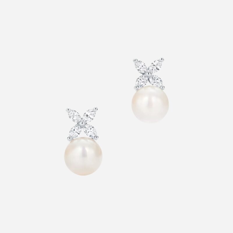 Pre-Owned Tiffany Victoria® Earrings in Platinum with Akoya Cultured Pearls and Marquise Diamonds