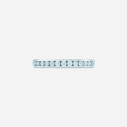 Pre-Owned Tiffany® Setting Wedding Band in Platinum with a Half-Circle of Diamonds, 2.5 mm