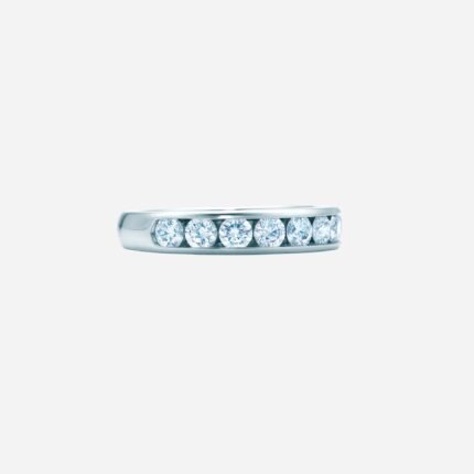Pre-Owned Tiffany® Setting Wedding Band in Platinum with a Half-Circle of Diamonds, 2 mm