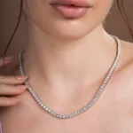 14K Gold 6.20mm Round Diamond 4 Prong Tennis Necklace