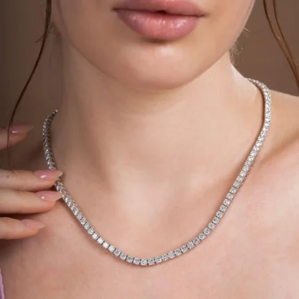 14K Gold 6.20mm Round Diamond 4 Prong Tennis Necklace