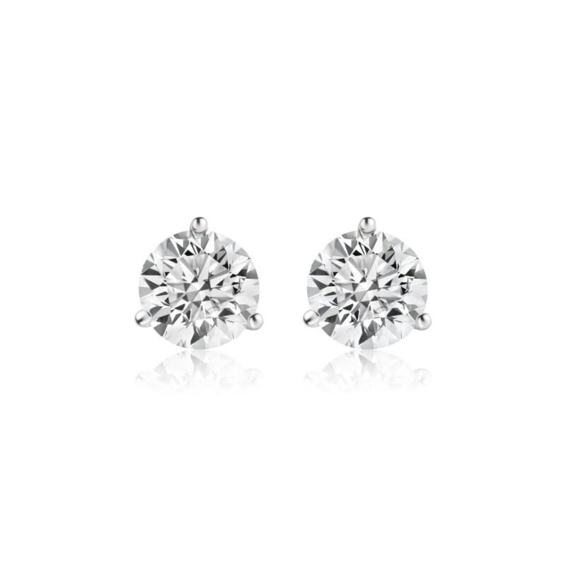 14K Solid Gold 4.00ctw 8.2mm Round Lab Grown Diamond Martini 3 Prong Stud Earrings