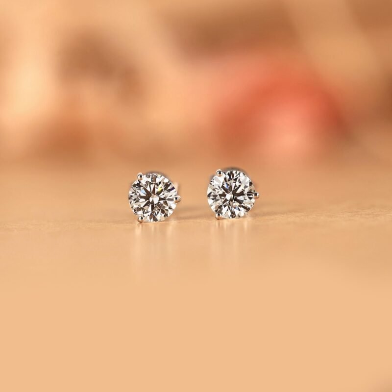 14K Solid Gold 5.00ctw 8.8mm Round Lab Grown Diamond Martini 3 Prong Stud Earrings