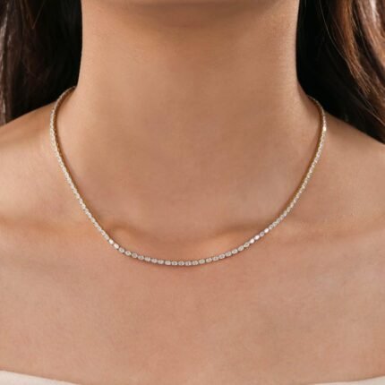 14K Solid Gold 3*2mm 9.60ctw Oval Lab Grown Diamond 20 Inches Tennis Necklace