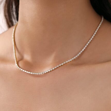 14K Solid Gold 3*2mm 7.68ctw Oval Lab Grown Diamond 16 Inches Tennis Necklace