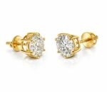 14K Solid Gold Round Diamond Classic 4 Prong Screw Back Stud Earrings