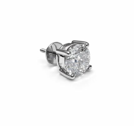 14K Solid Gold Round Diamond Classic 4 Prong Screw Back Stud Earrings