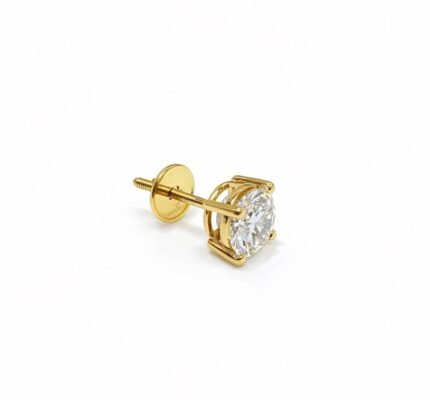 14K Solid Gold Round Diamond Classic 4 Prong Screw Back Stud Earrings