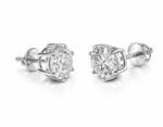 14K Solid Gold Round Diamond Classic 4 Prong Screw Back Stud Earrings