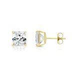 14K Solid Gold 4ctw 7.00mm Square Lab Grown Diamond 4 Prong Push Back Martini Stud Earrings