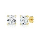14K Solid Gold 4ctw 7.00mm Square Lab Grown Diamond 4 Prong Push Back Martini Stud Earrings - Image 2