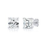14K Solid Gold 4ctw 7.00mm Square Lab Grown Diamond 4 Prong Push Back Martini Stud Earrings - Image 3