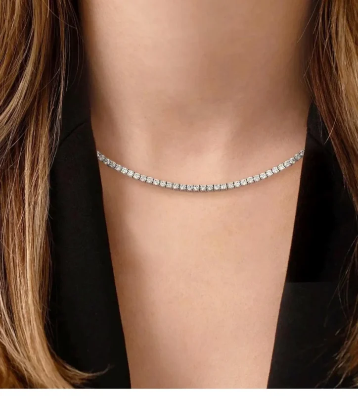 Round Lab Diamond 4 Prong Classic Tennis Necklace