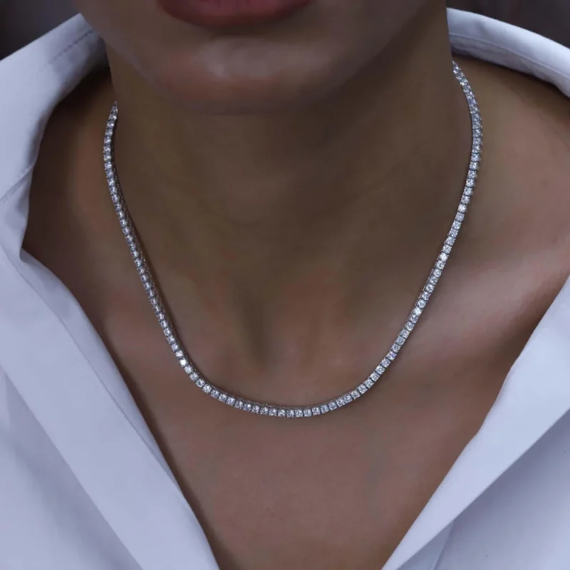 Round Lab Diamond 4 Prong Classic Tennis Necklace