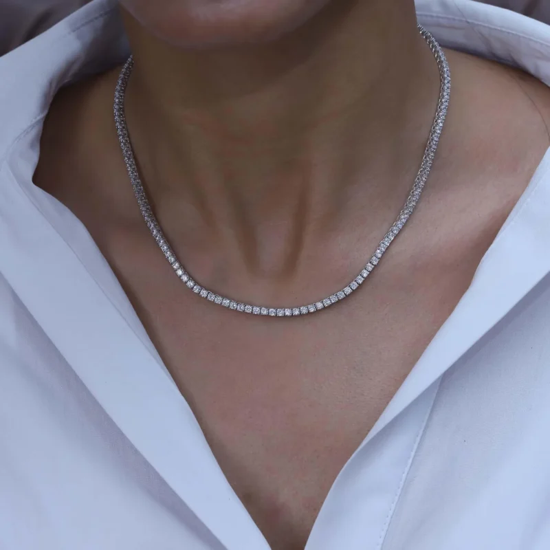 Round Lab Diamond 4 Prong Classic Tennis Necklace