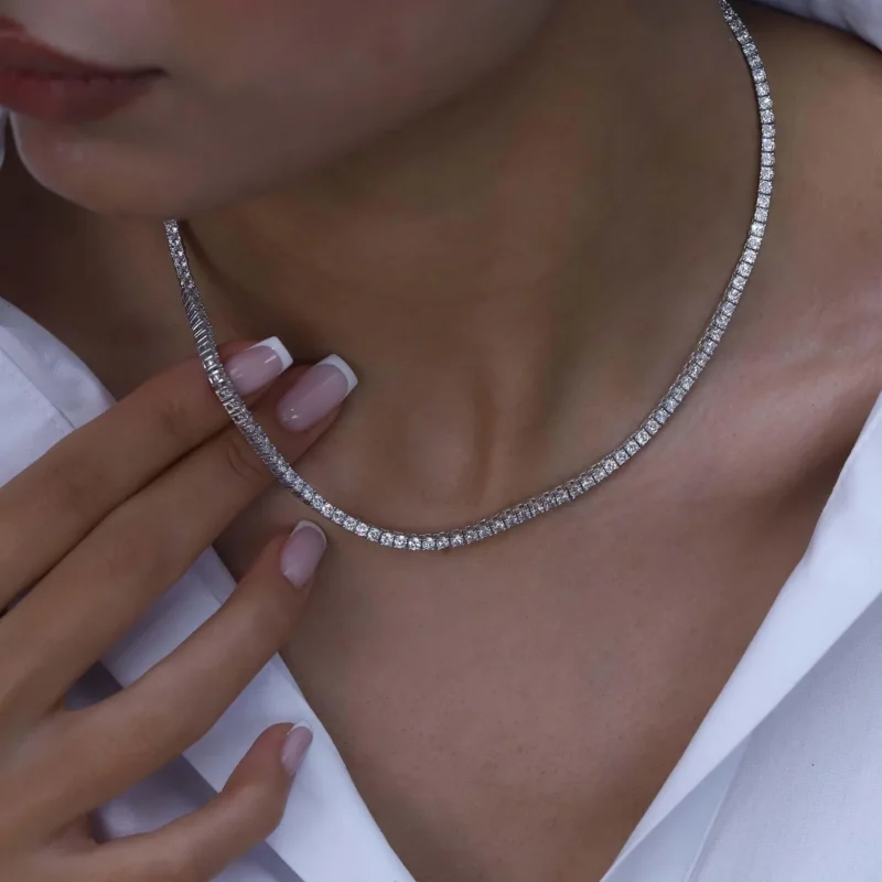 Round Lab Diamond 4 Prong Classic Tennis Necklace