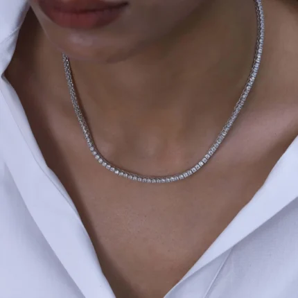 Round Lab Diamond 4 Prong Classic Tennis Necklace