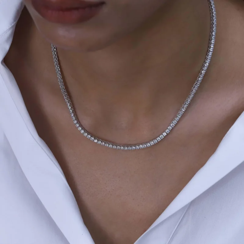 Round Lab Diamond 4 Prong Classic Tennis Necklace