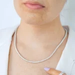 14K Gold 9.8ctw 2.75mm Round Lab Diamond 14 Inches 3 Prong Tennis Necklace - Image 4