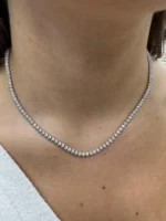 14K Gold 8.82ctw 2.50mm Round Lab Diamond 16 Inches 3 Prong Classic Tennis Necklace - Image 4