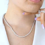 14K Gold 9.8ctw 2.75mm Round Lab Diamond 14 Inches 3 Prong Tennis Necklace - Image 3