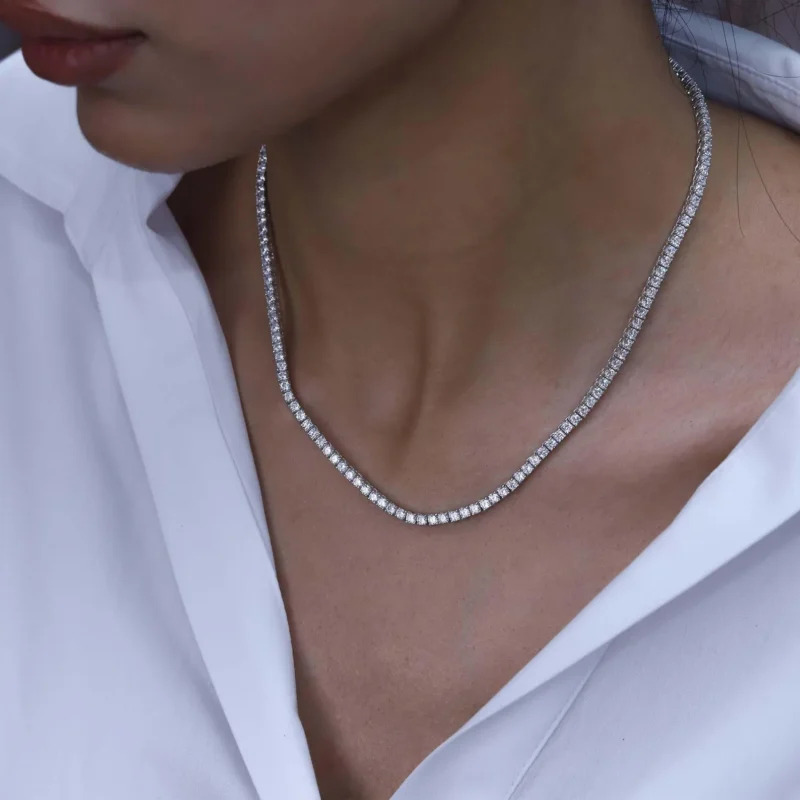 Round Lab Diamond 4 Prong Classic Tennis Necklace