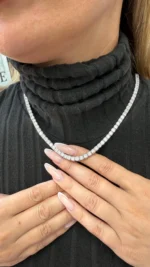 14K Gold 62.4ctw 5.40mm Round Lab Diamond 24 Inches 4 Prong Classic Tennis Necklace