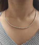 14K Gold 62.4ctw 5.40mm Round Lab Diamond 24 Inches 4 Prong Classic Tennis Necklace - Image 3