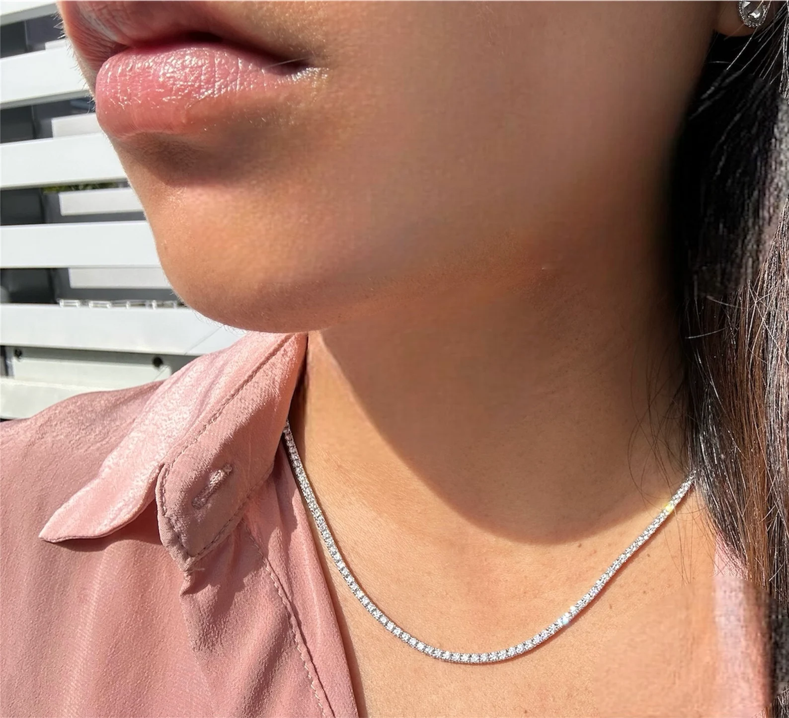 6.35mm Round Lab Diamond 4 Prong Classic Tennis Necklace22 polished finish lab diamond necklace 4 prong setting