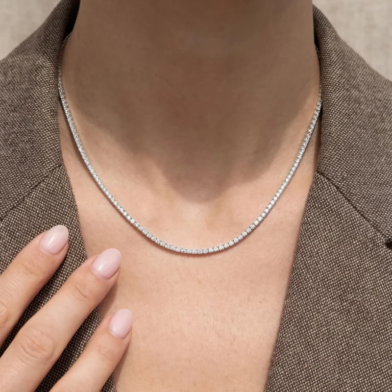 4 prong classic tennis necklace large 6.35mm diamonds