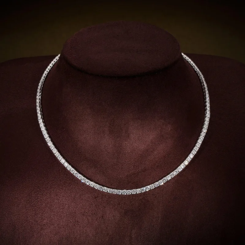 high end classic tennis necklace 4 prong diamonds