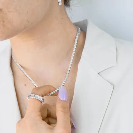 2.75mm Round Lab Diamond 3 Prong Classic Tennis Necklace_5